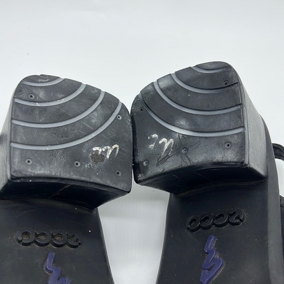 ECCO Black Strappy Leather Canvas Block Heel Open Toed Sandals Size 7 - Picture 6 of 14